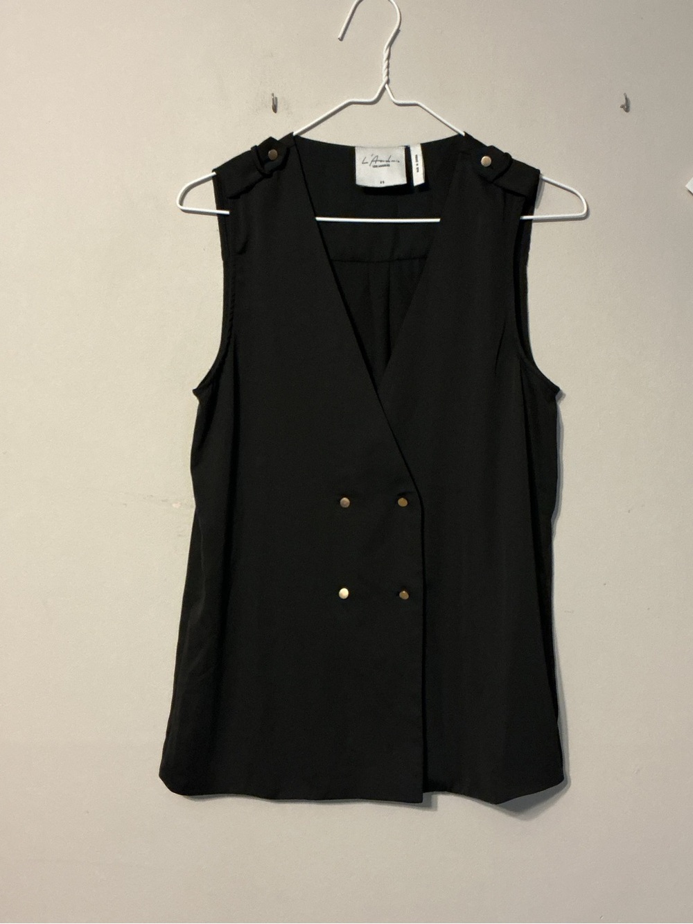 L'Academie Black Sleeveless Double-Breasted Vest Blouse